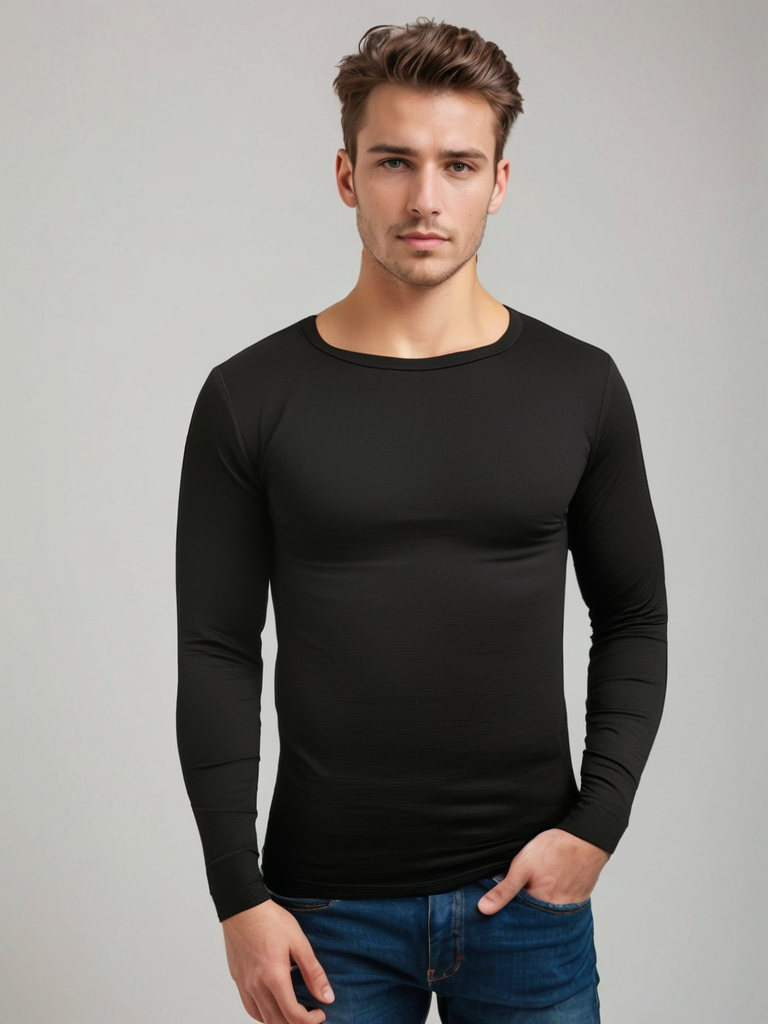 Herren Oberteil Merino Polyester Mix schwarz