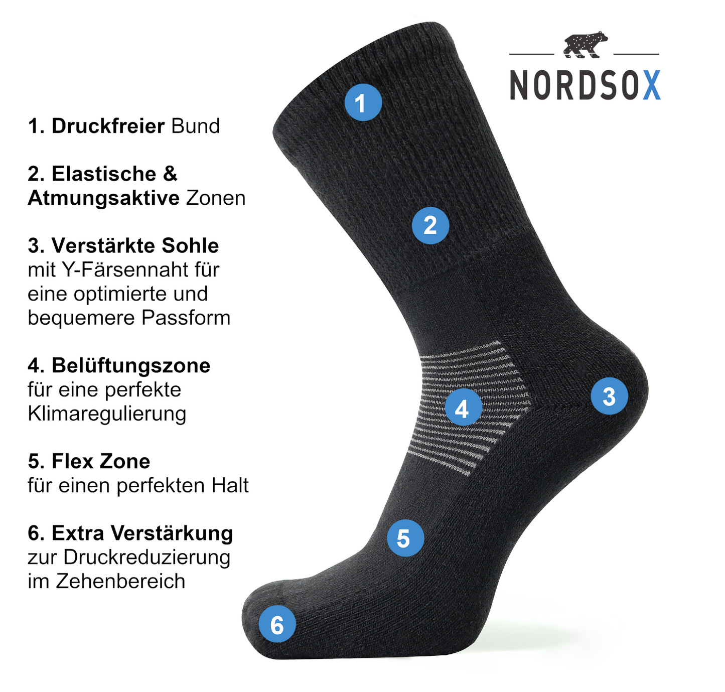 4 Paar Merino Crew Sportsocken schwarz
